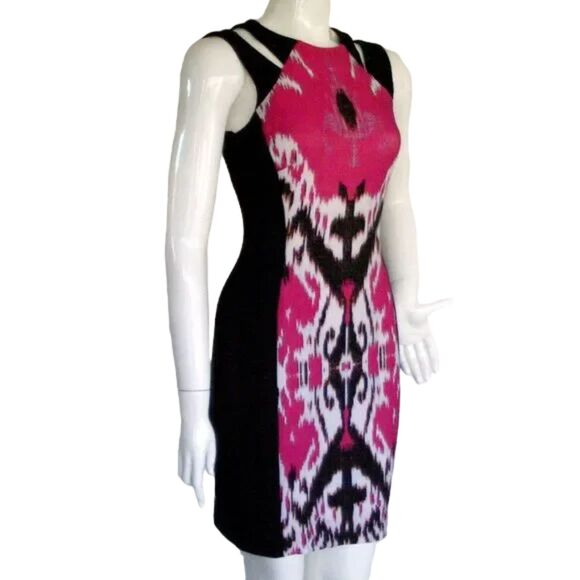 CACHE Dress, 6, Black/Pink, Split shoulder, Sheath, Mini Length, Sleeveless - Picture 2 of 10